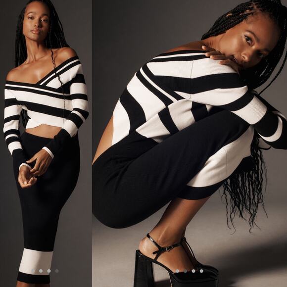 Anthropologie Le Superbe Fall in Ribbed Striped Knit Sweater Midi Dress Medium - Picture 2 of 15